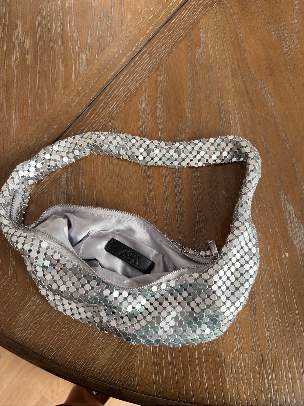 Zara Silver Sequin Wristlet Clutch